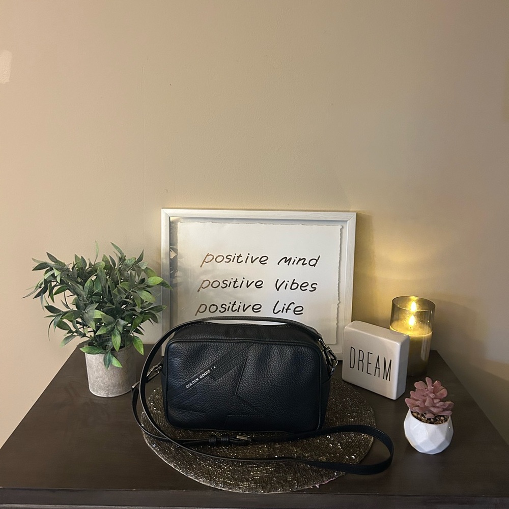 Golden Goose Black Pebbled Leather Logo Crossbody Bag